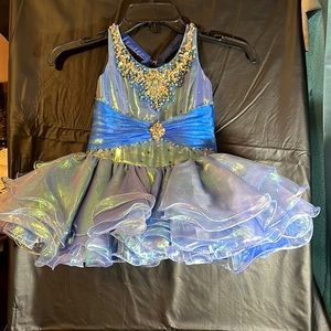 Blue metallic look formal dress.